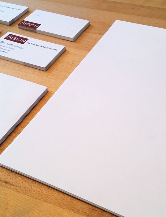 Apelon letterhead, envelopes and business cards